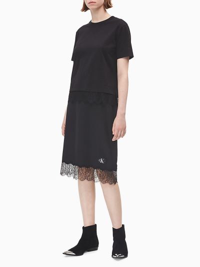 Calvin Klein Ruhák HU357138 | Calvin Klein Recycled Polyester Női Midi Szoknya Fekete